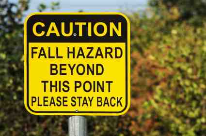 Fall Hazard Safety Sign on Cliff